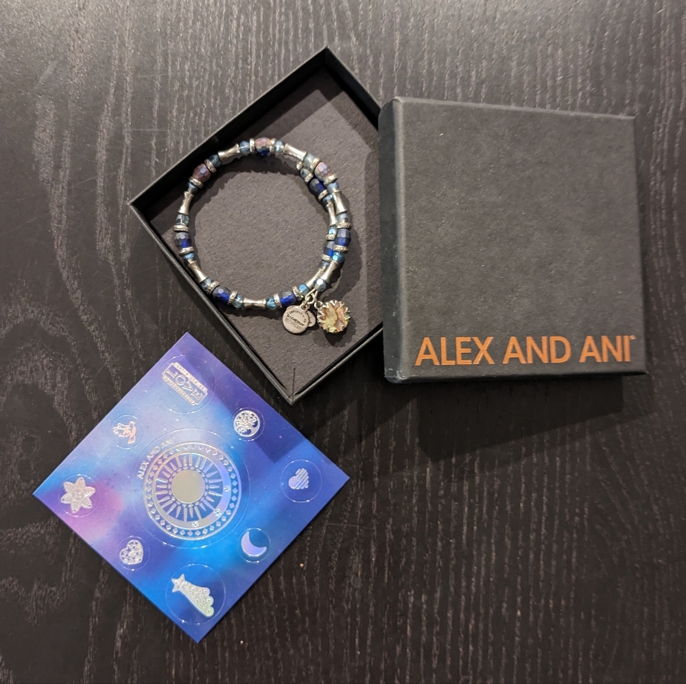 Alex and Ani bead and charm bangle bracelet abalone blue and silver